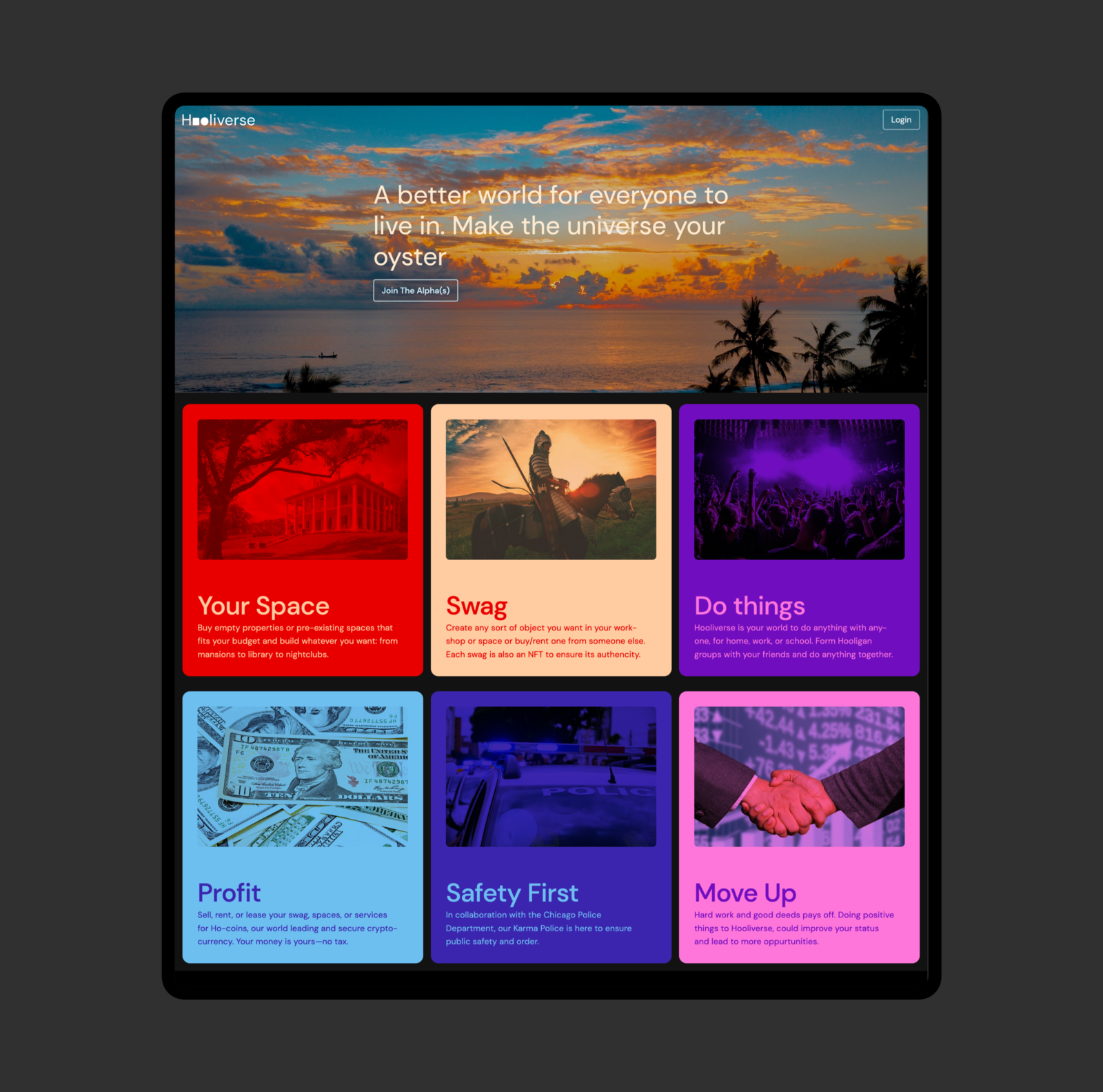 screenshot of Hooliverse homepage