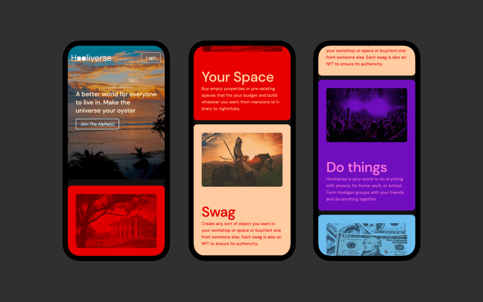screenshot of Hooliverse homepage, mobile view