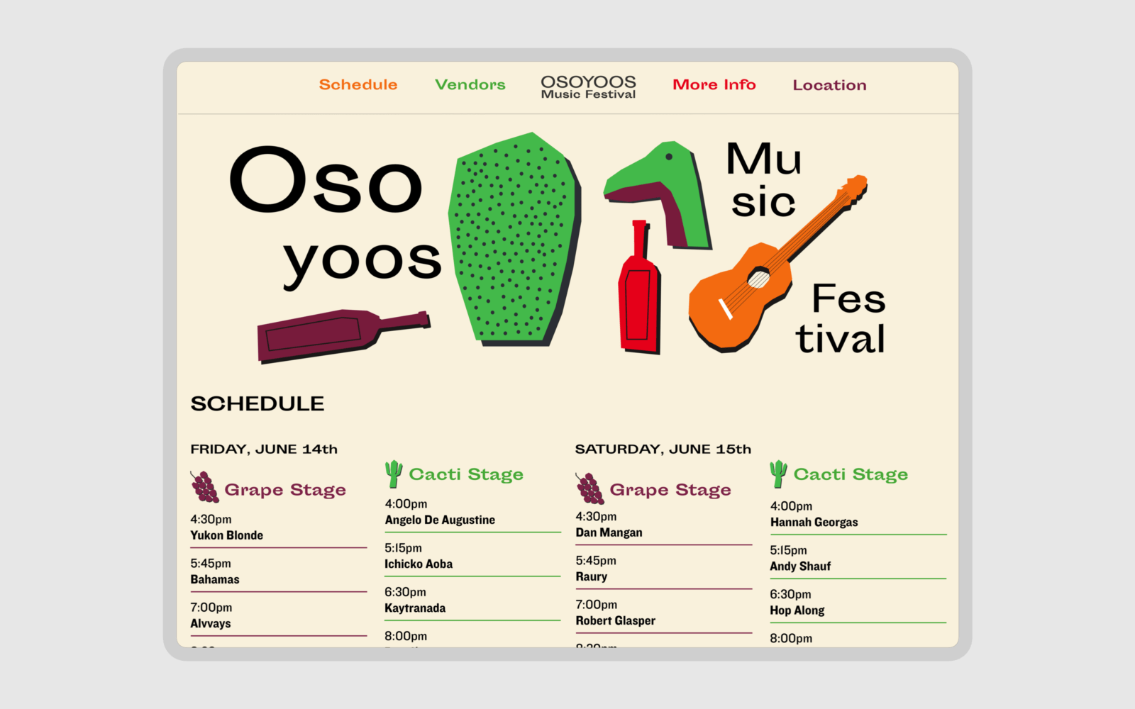 Website mocup: desktop view. The festival schedule is shown.