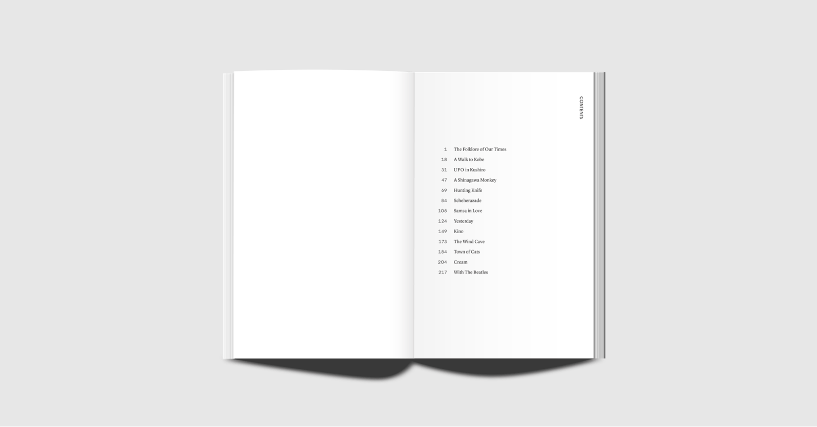 The table of Contents of aforementioned novel.